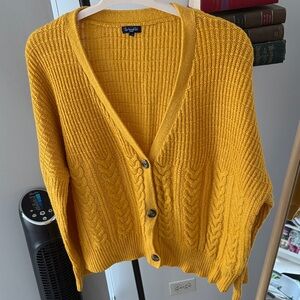 Sag Harbor Mustard Yellow Cable Knit Cardigan